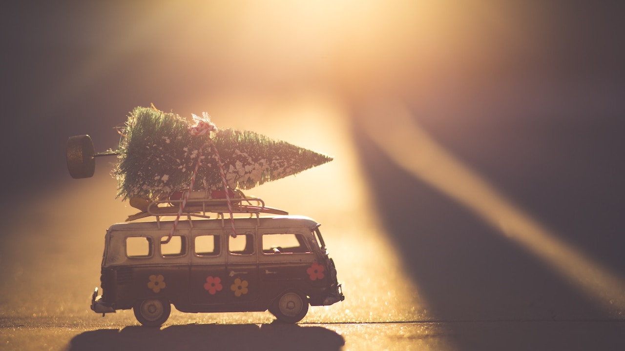 toy van with Christmas tree -