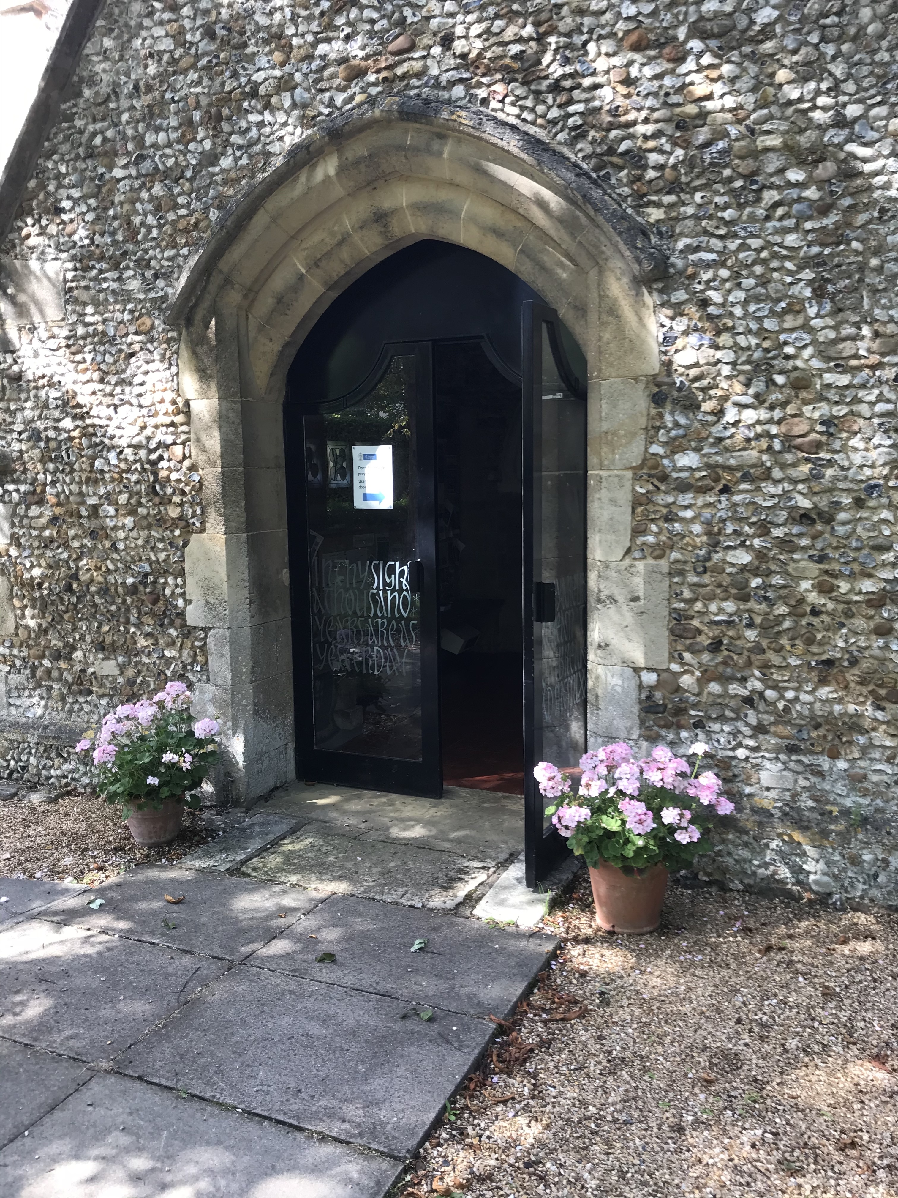 entrance with geraniums